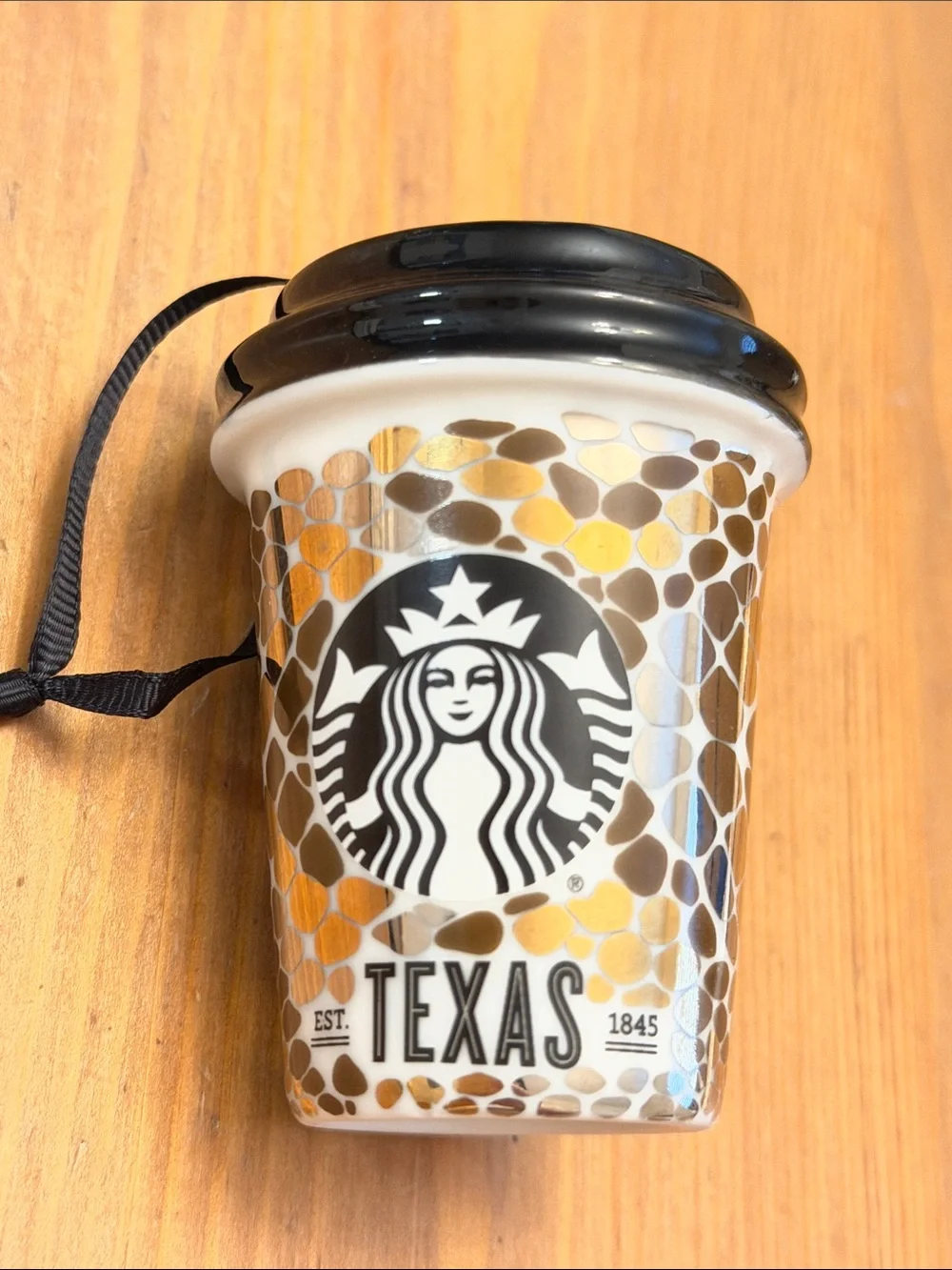 Starbucks Texas Mosaic Ornament 2015 - Gold, Black & White & Gold
